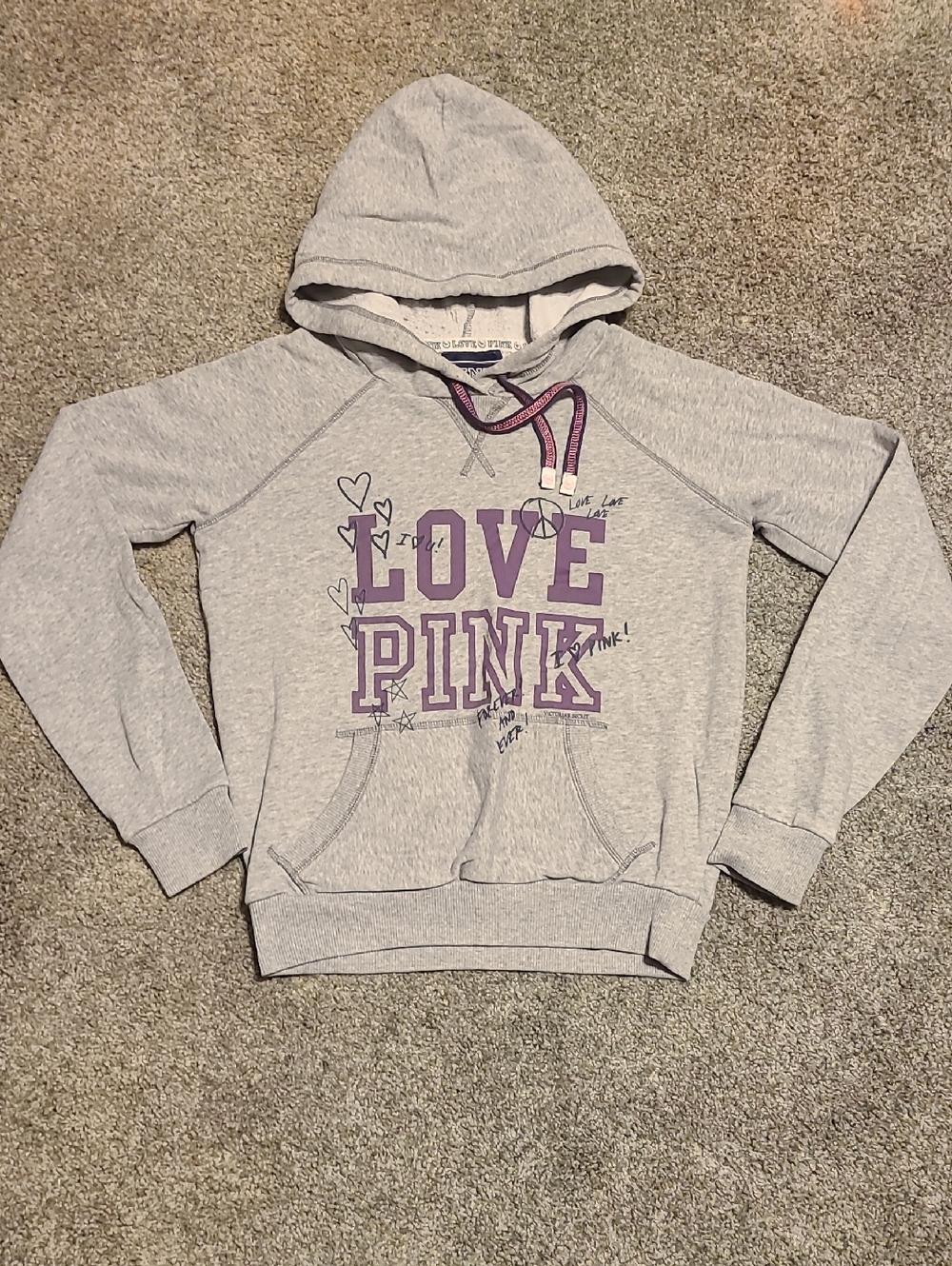 VINTAGE  Pink Gray Hoodie with Purple Logo